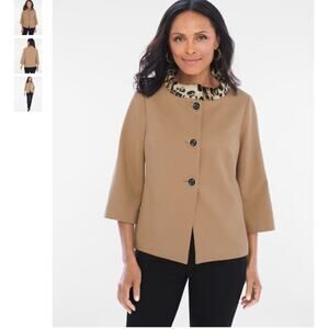 Chico's Camel Jacket with Leopard-Trim Collar